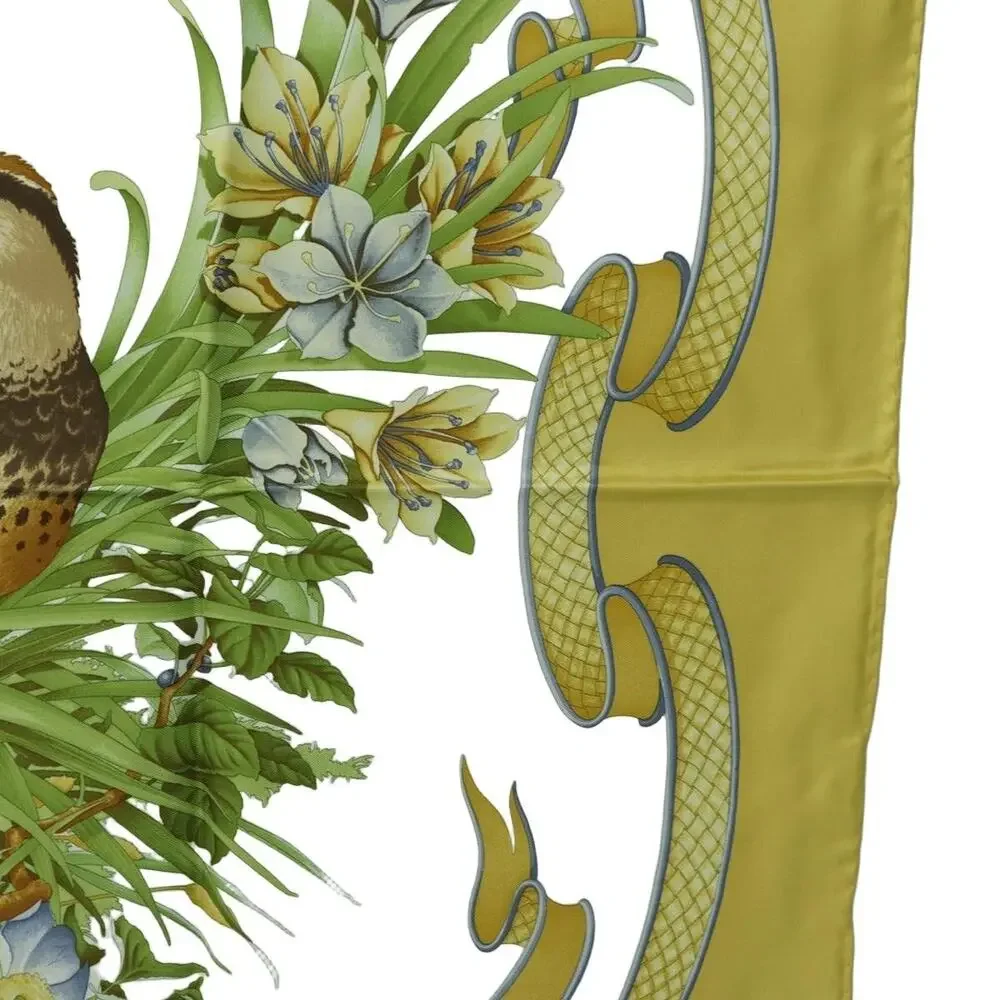 Salvatore Ferragamo Silk Bird Pattern Scarf Yellow